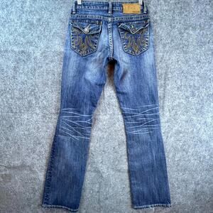MEK DNM‎ Jeans Womens 25 Blue Wyatt Stretch Bootcut Flap Pocket Embroidered